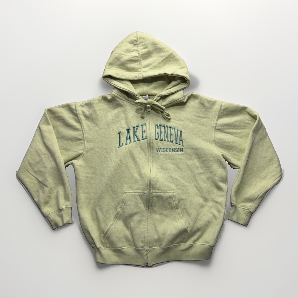 Comfortex USA Zip Up Hoodie Womens L Yellow Embroidered Lake Geneva Wisconsin